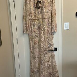 Mac Duggal Pink and Gold Lace Dress